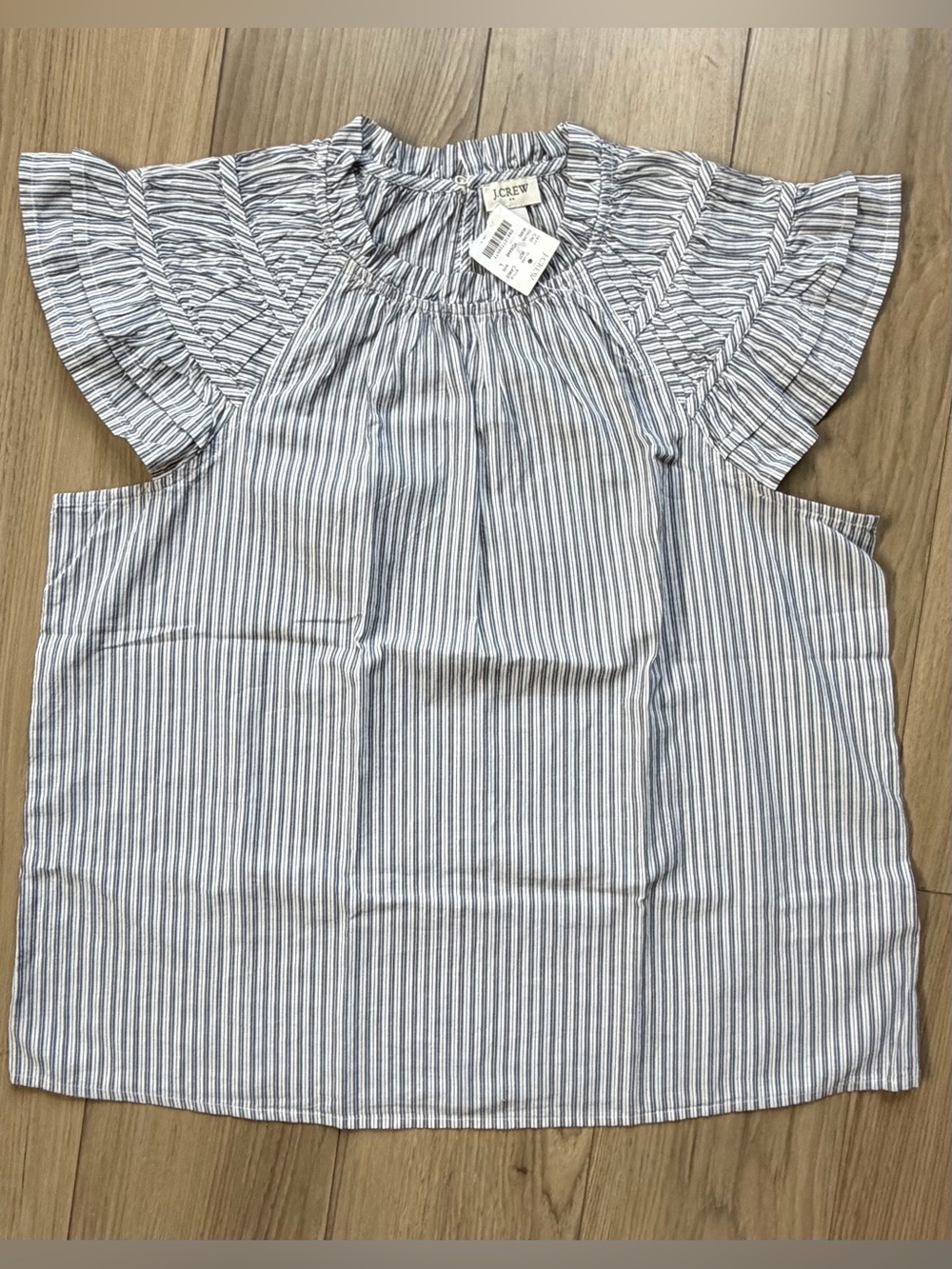 J. Crew Blue & White Striped Flutter Sleeve Blouse Sz L